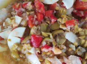 vinagreta de aceitunas y pimiento morron
